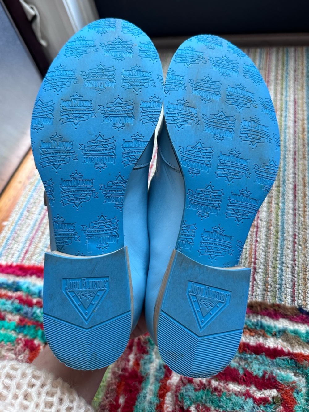 Fluevog EXCELLENT Biblio McPhee baby blue leather triple t-strap buckle shoe -12 - Picture 16 of 16